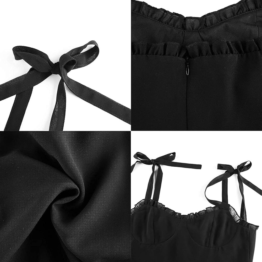Sweet Black Summer Mini Dresses Spaghetti Strap Sleeveless dress - Picture 5 of 7